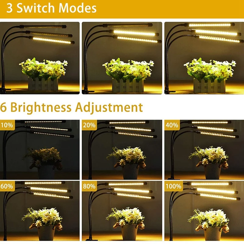

Indoor Plant Light Full Spectrum Grow Light Sunlight Lamp for Indoor Plants Succulent Garden 3 Heads Grow Light US Plug