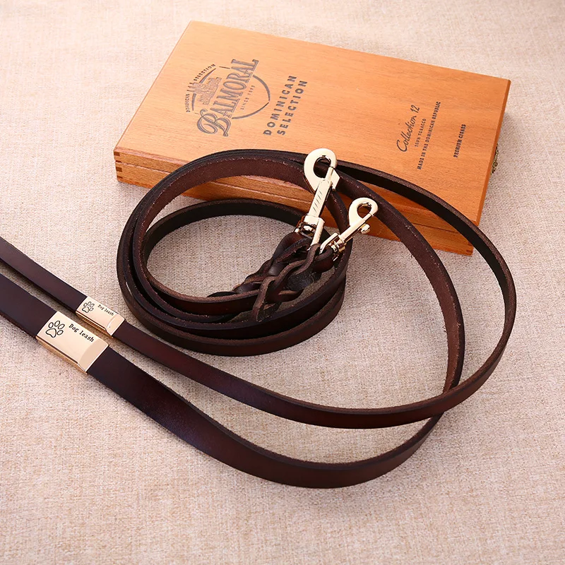 

2018 High Quality Genuine Leather Pet Dog Leash Luxury Strong Puppy Collar Leash Lead For Large Dogs