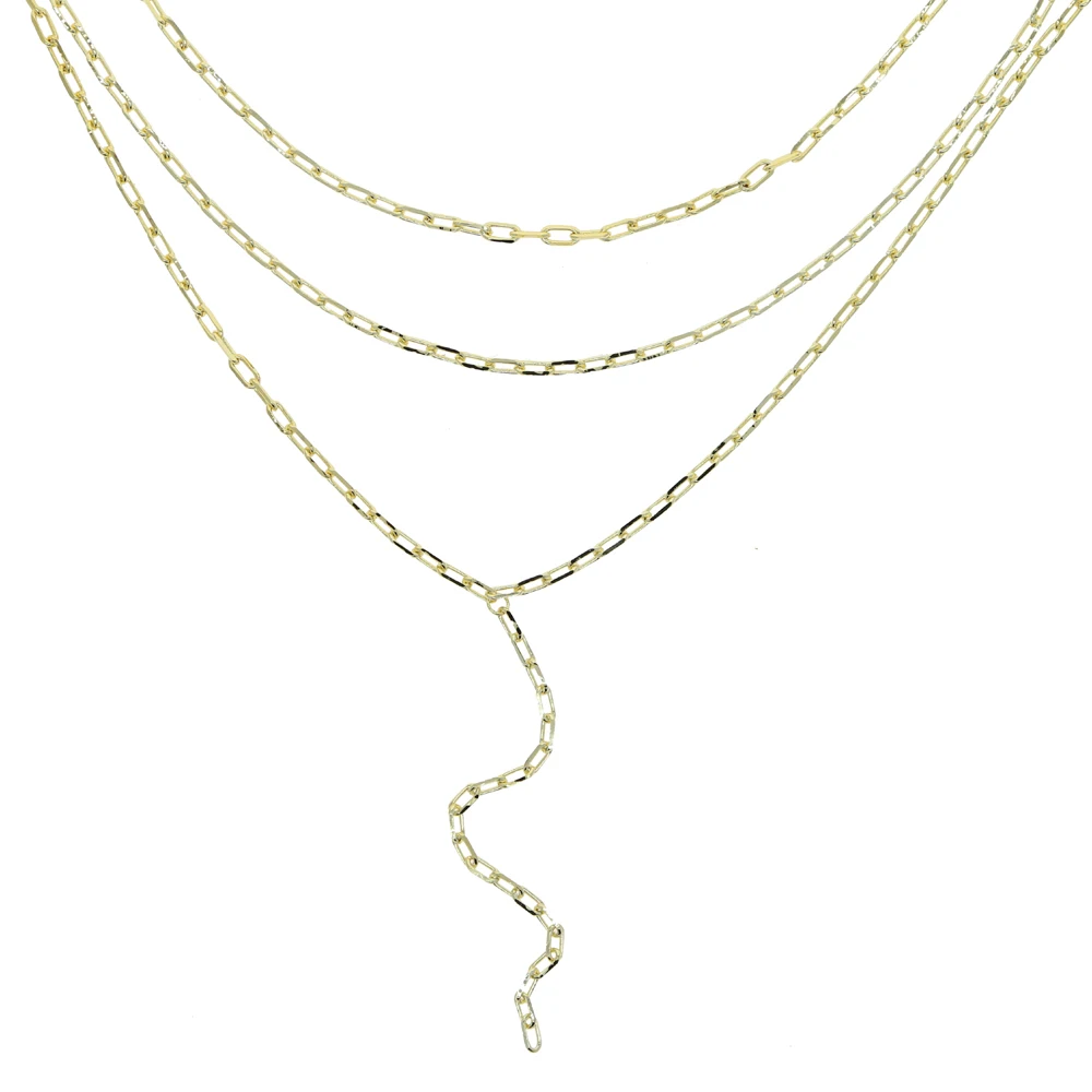 Женское прямоугольное колье трехслойное ожерелье золотистого цвета с открытыми