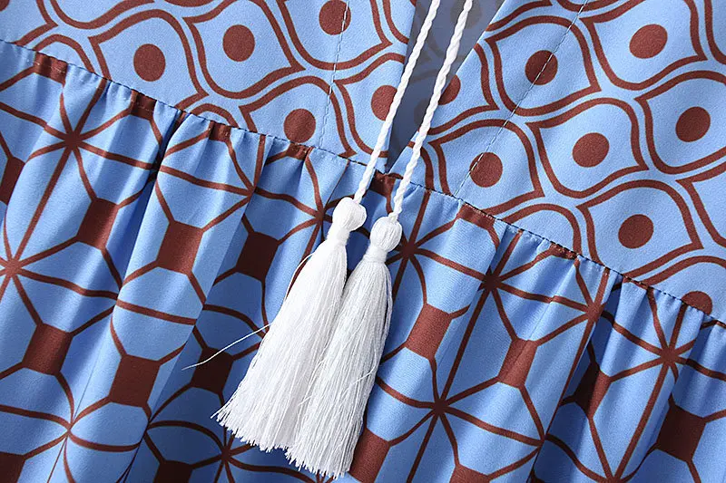 Женское винтажное длинное платье в стиле бохо с геометрическим принтом