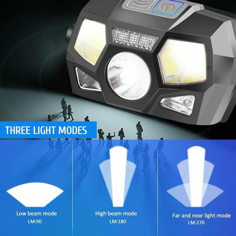 

USB Rechargeable Night Running Fishing Light Head-mounted Waterproof Long-range Sensor High-brightness Headlight Outdoor Y6A1