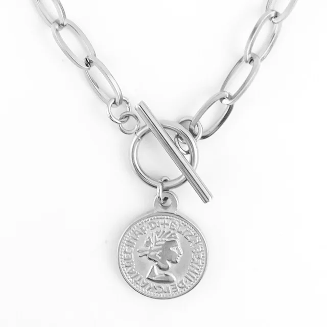 steel coin Винтажное резное женское ожерелье из нержавеющей стали золотого цвета с медальоном, длинное колье, ювелирные изделия в стиле бохо - Окраска металла: steel coin