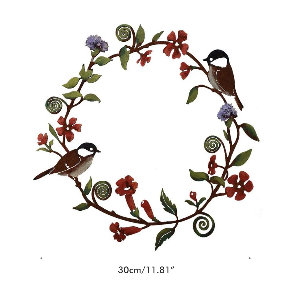 

Flowers Wreath Wall Art Bird Garland Metal Hanging Wreath for Door Wall Farmhouse Decoration