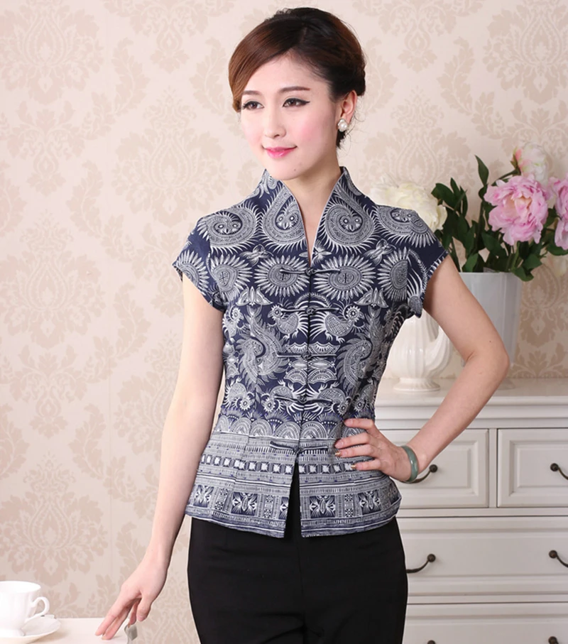 Костюм Тан из хлопка и льна рубашка улучшенный Ципао с короткими рукавами топы