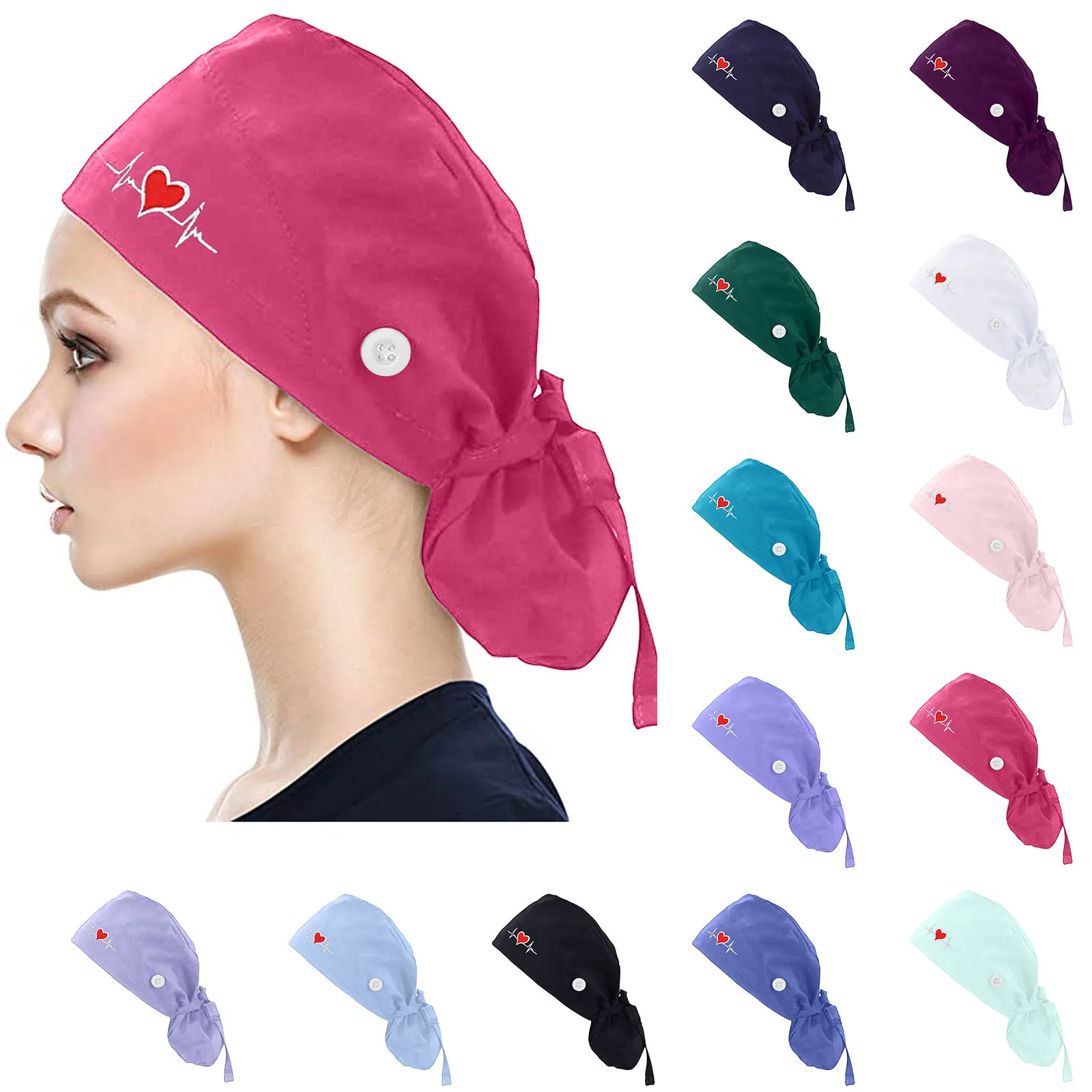 

Unisex Sweatband Button Bouffant Print Cotton Work Cap Spring New Beanies Adjustable Gourd Hat Casual Dust Proof Hedging Hat