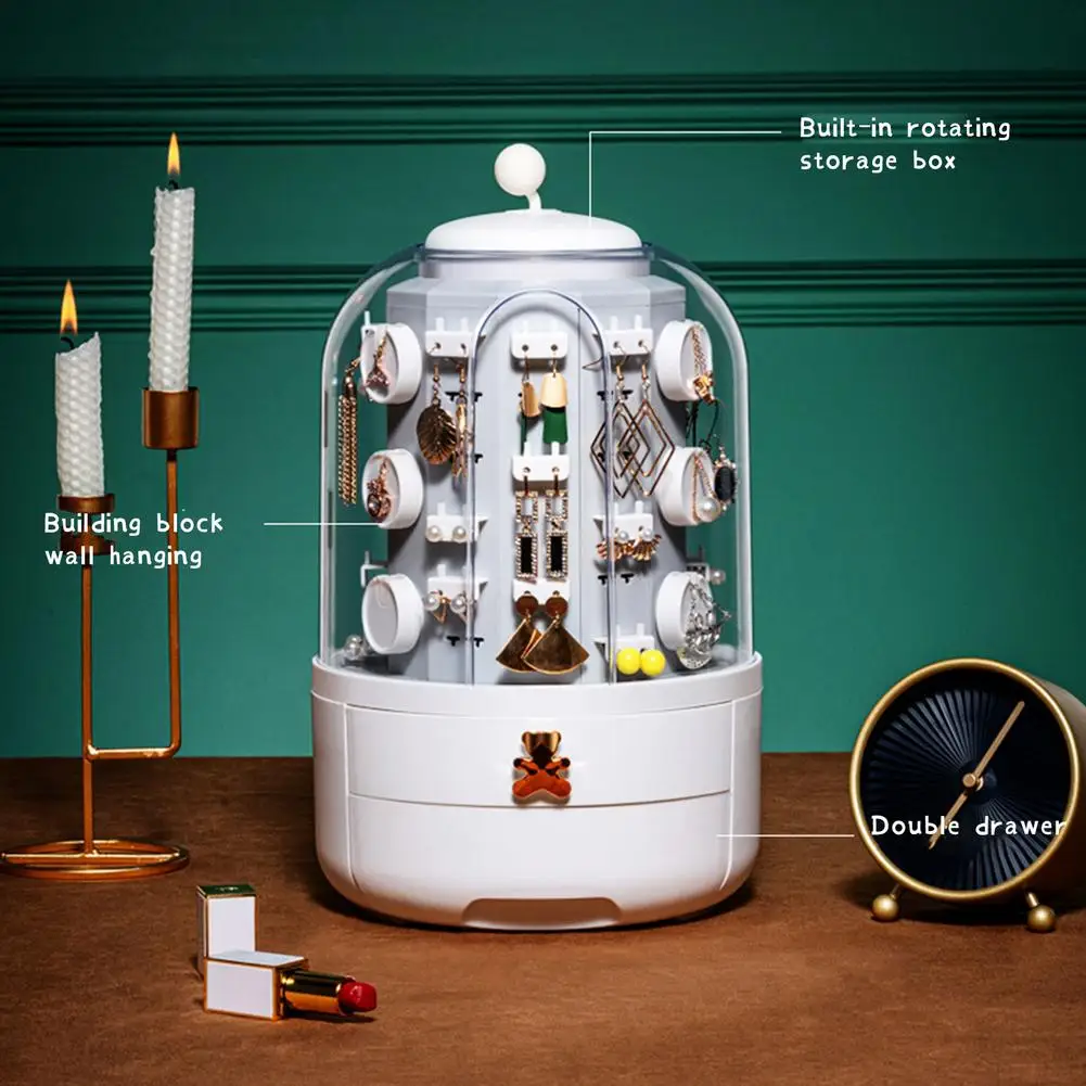 

Large Capacity Jewellery Organizer Rotating Box With 39 Hooks Small Items Case