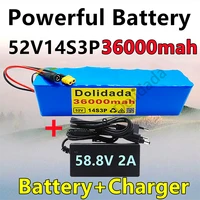 high capacity 18650 52v 36000mah14s3p lithium battery 52v 36ah 2000w electric bicycle battery built in 20a bms xt60 with charger