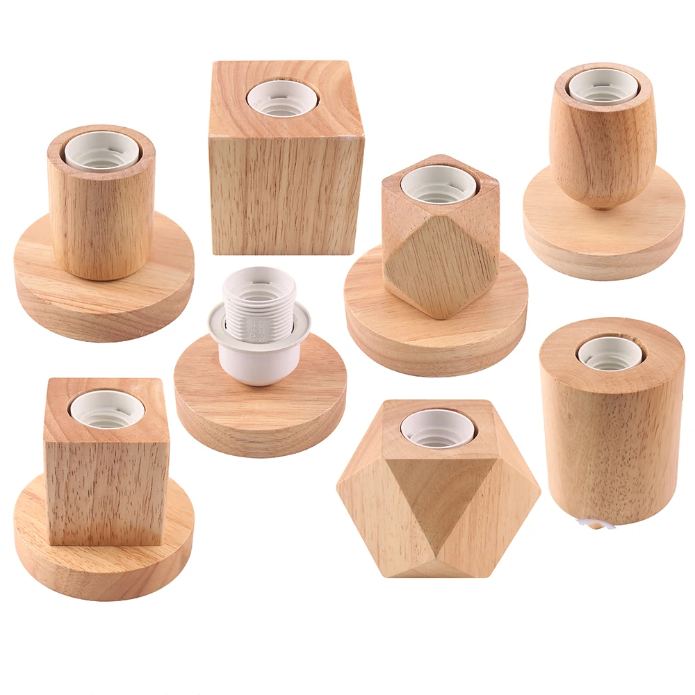 

E27 Wooden Base Modern Retro Wood Table Lamp Holder 220V EU Plug Vintage Night Lights Desk Lamp for Bedroom Bedside Decoration
