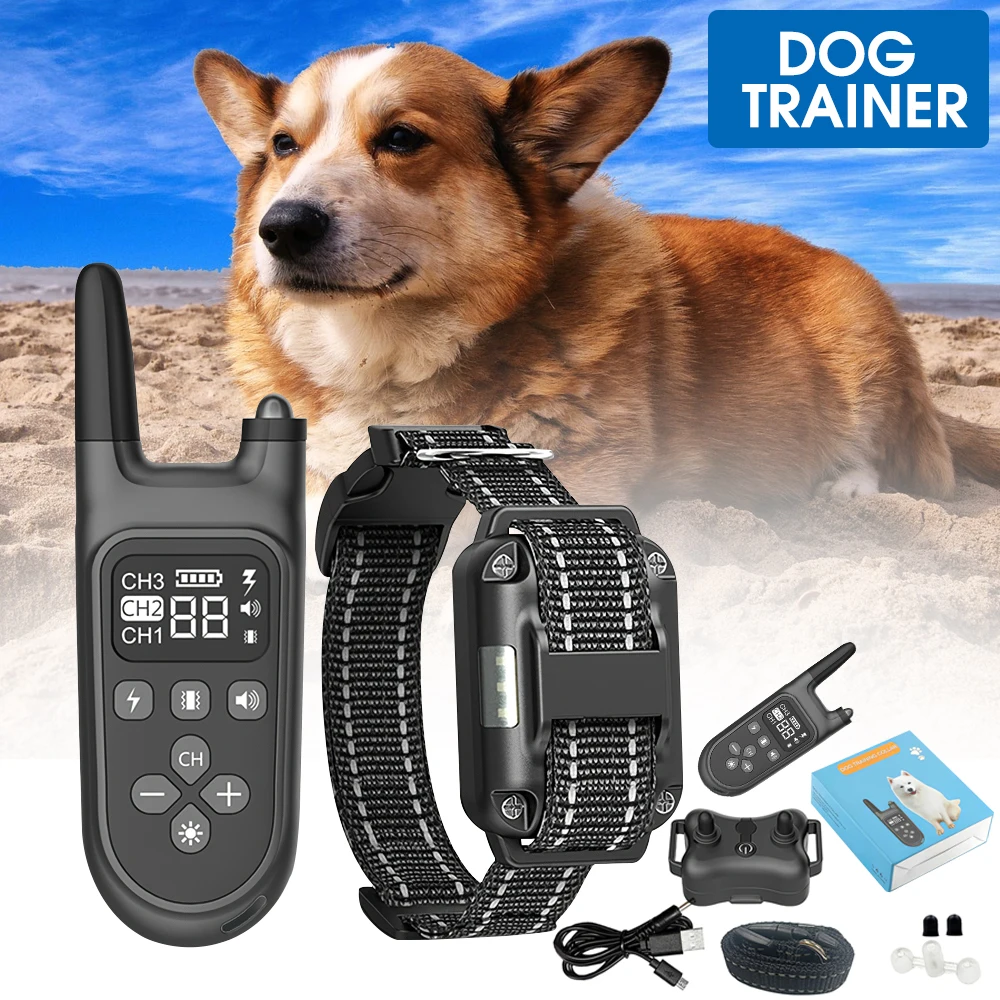 

Remote Control Pet Dog Training Collar Anti Barking Device Rechargeable Shock Vibration Anti Barking Waterproof Dog Supplies