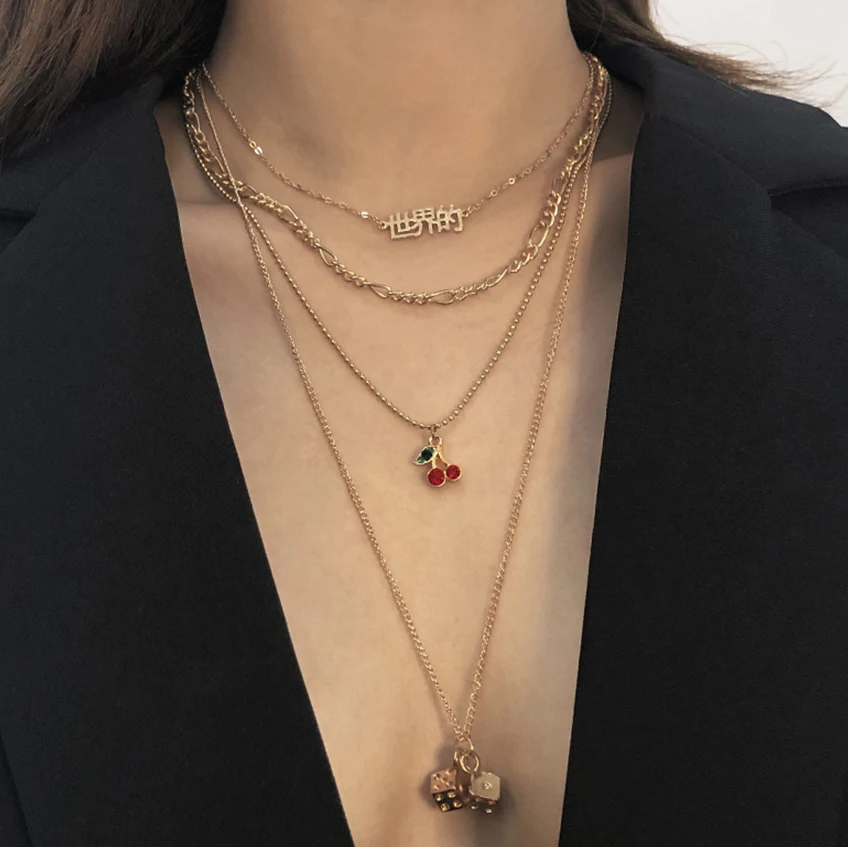 

Goth Chinese Pedant Necklace for Women Kpop Cherry Geometric Pedants Choker Necklace Jewelry Gothic Accessories Neck Chain