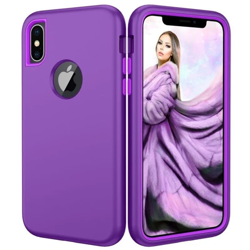 3 in 1 Heavy Duty Armor Shockproof 360 full Protect Case For iPhone X XS MAX XR 8 7 6 6S Plus Hybrid TPU Silicone+ Rubber Case - Цвет: Purple