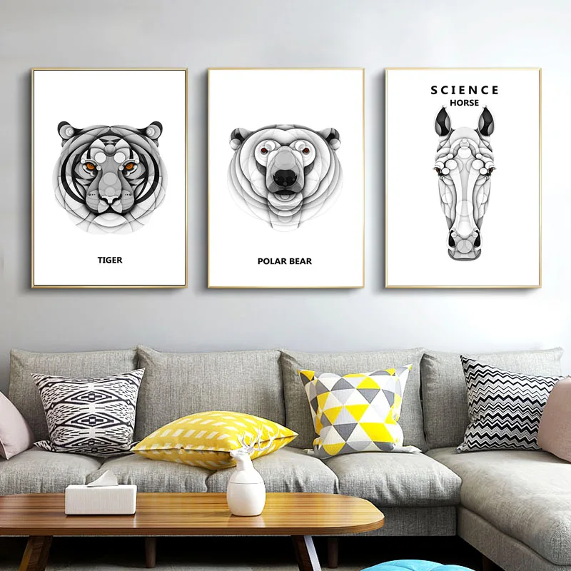 

Modern Canvas Painting Black Whiter Animal Tiger Bear Poster and Print for Living Room Bedroom Pictures Wall Art Home Decoration