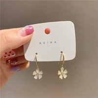 korean statement simple flower drop earrings for women temperament fashion gold color metal earring jewelry wholesale