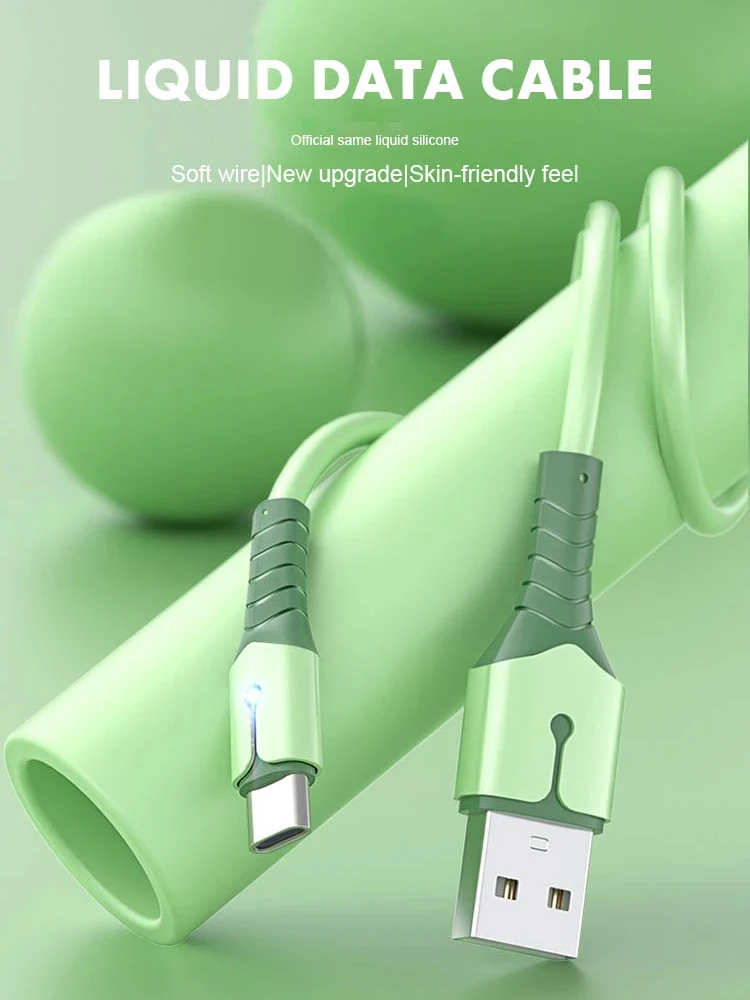 

Data Cable with Indicater Light 0.25m/2m Liquid Silicone TYPE-C 5A Fast Charger Cable Suitable For Apple Smartphone Home Office