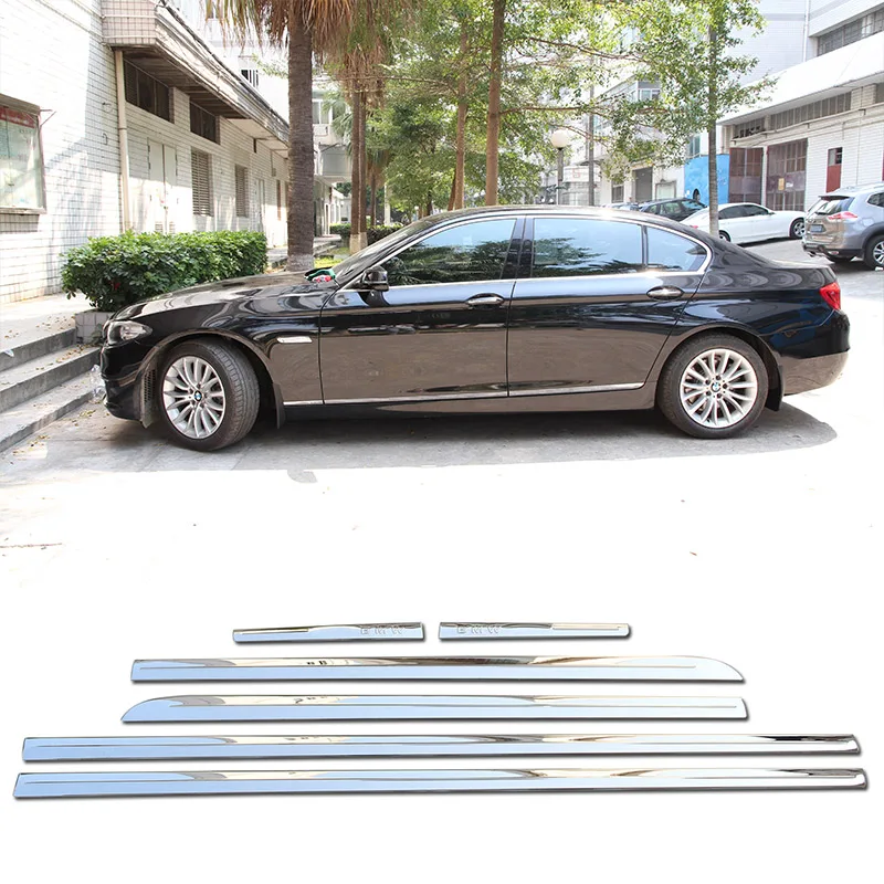 Tira de ajuste de puerta lateral de coche, pegatina decorativa de acero inoxidable plateado para BMW serie 5 F10 2011-2016, accesorios para coche
