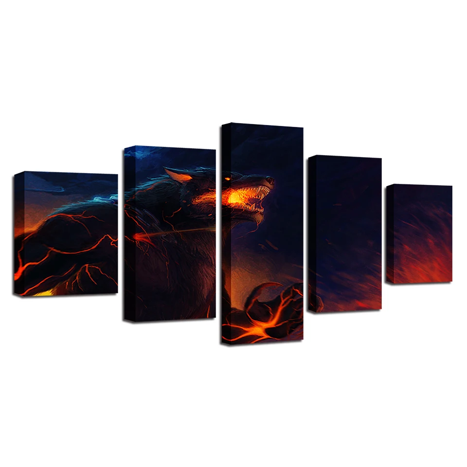 

Canvas Pictures Home Decor 5 Pieces Wolf Burning Eyes Painting HD Prints Game Abstract Poster Modular Living Room Wall Art Frame