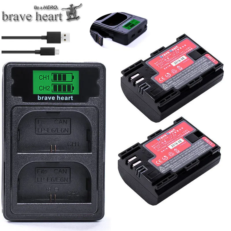 charger and 2battery Bateria LPE6 LP-E6 LP E6 E6N LPE6N LP-E6N батарея для камеры Япония Sanyo батарея для Canon EOS 5DS R 5D Mark II 5D 6D 7D 80D - Цвет: charger and 2battery