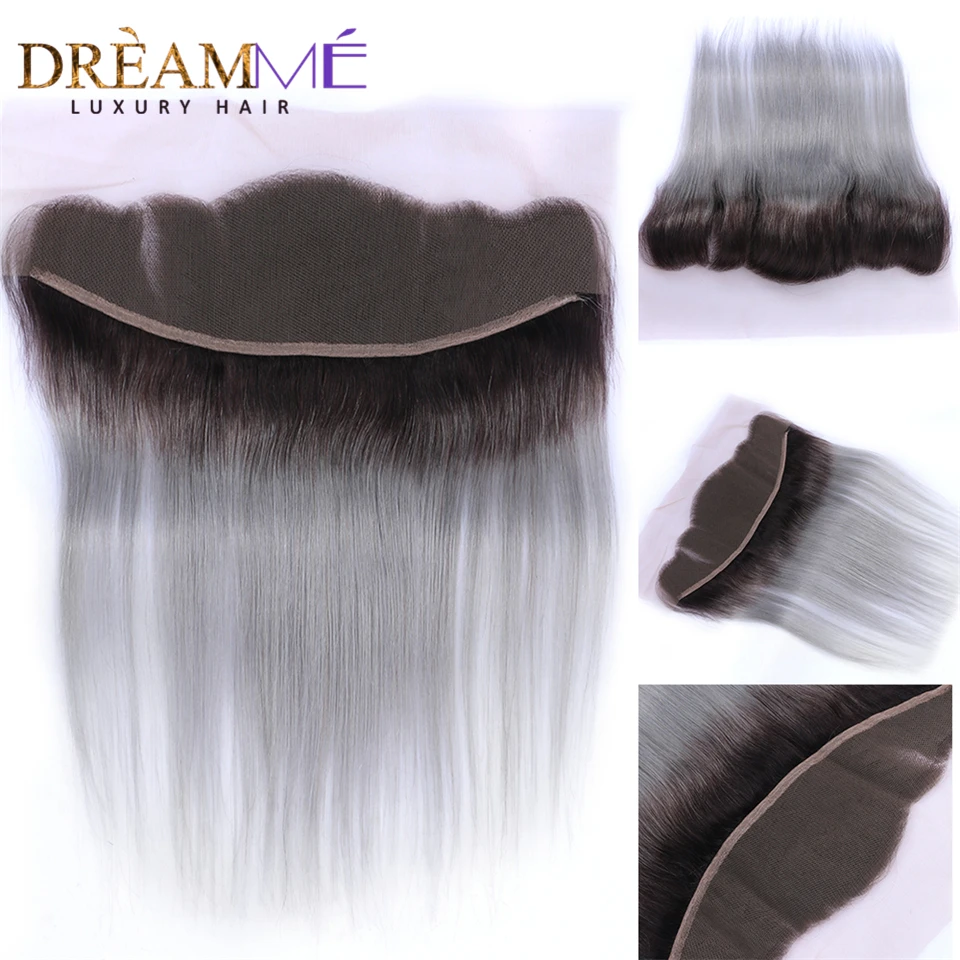 1B/серый цвет Омбре 13X4 от уха до кружево Фронтальная застежка