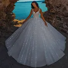 Сверкающие Свадебные платья бисером и блестками Кристаллы свадебное платье размера плюс, свадебные платья в Дубае с платье A-Line застежкой-молнией на спине
