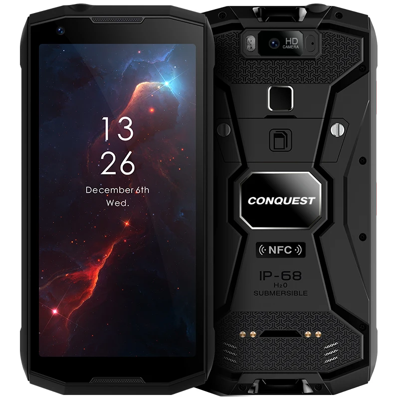 Conquest S12 Pro IP68 Водонепроницаемый 4G мобильный телефон 6G+ 128 ГБ 5,9" экран 8000 мАч Android 9,0 helio P70 Восьмиядерный прочный смартфон - Цвет: Черный