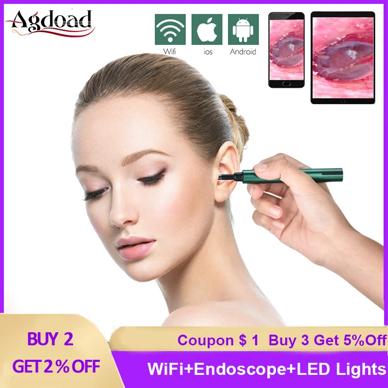 

WiFi Otoscope ультратонкая камера для ушей инструмент для удаления ушных восков светодиодный Водонепроницаемый эндоскоп для осмотра зубов полос...