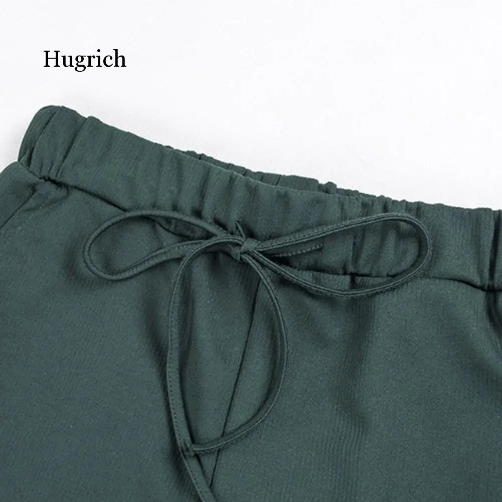 

2020 New 2Pcs Women Spring Solid Color Ribbed o Neck Top Drawstring Pants Sport Tracksuit