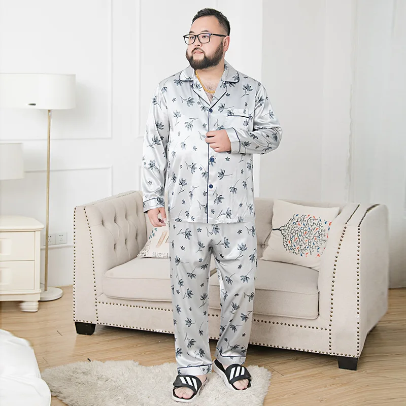 Summer Men's Viscose Fiber Pajamas Men's Summer Long Sleeve Thin Type for Spring and Autumn Winter Plus-sized Silk Homewear Set