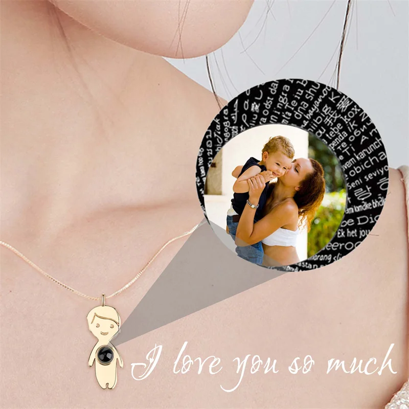 

Personalized 100 Languages I Love You Projection Boys Girls Doll Necklace Custom Photo Name 1-4 Dolls Pendant Charm Jewelry Gift