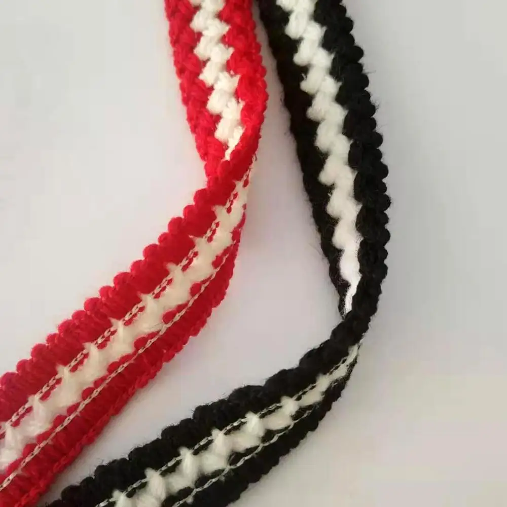 2cm width Braid Webbing cotton thread Woollen Red White Braid ribbon for Sweater 1yard