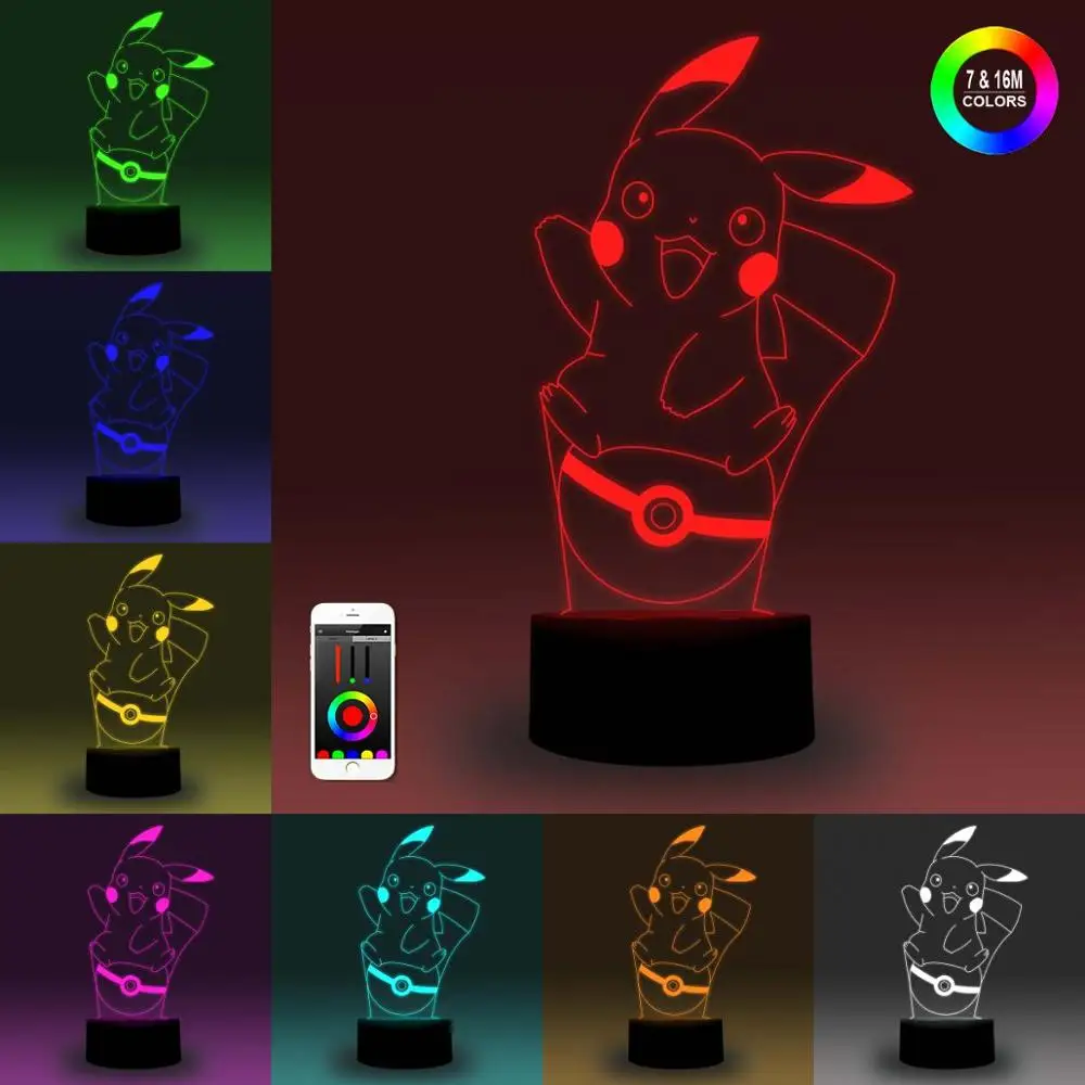 NiteApps 3D Покемон Пикачу ночник настольная иллюзия Лампа подарок на день рождения приложение/сенсорный контроль