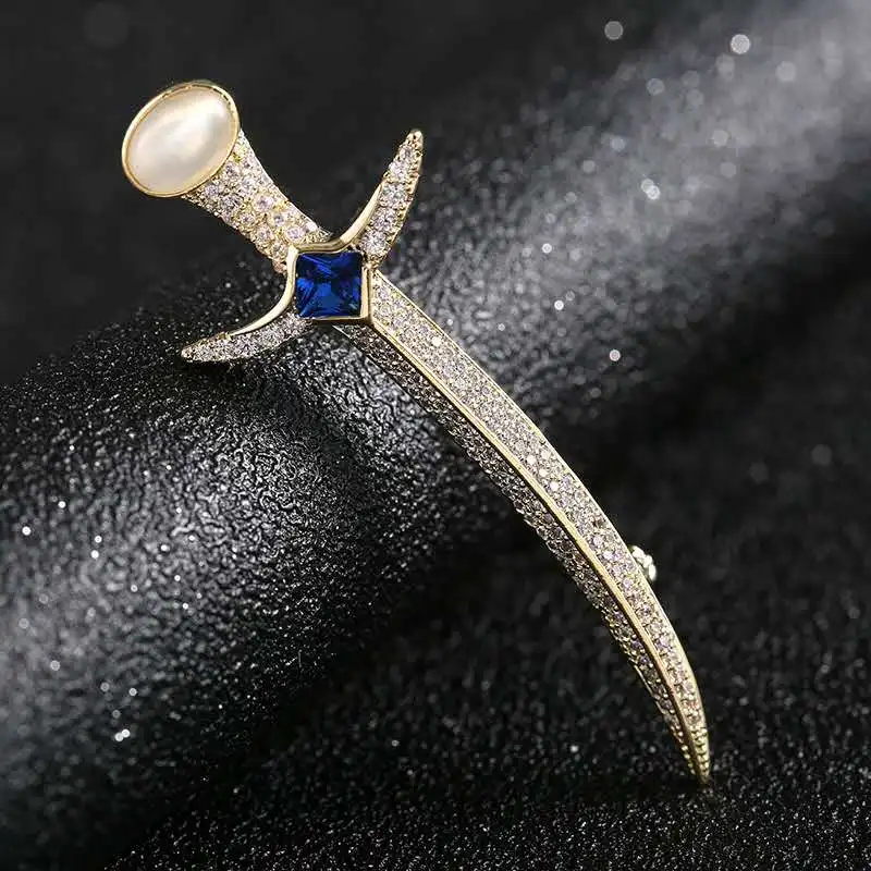 Korean fashion high-quality zircon metal post dagger plug-in paper clip brooch ladies men's collar pin accessories | Украшения и
