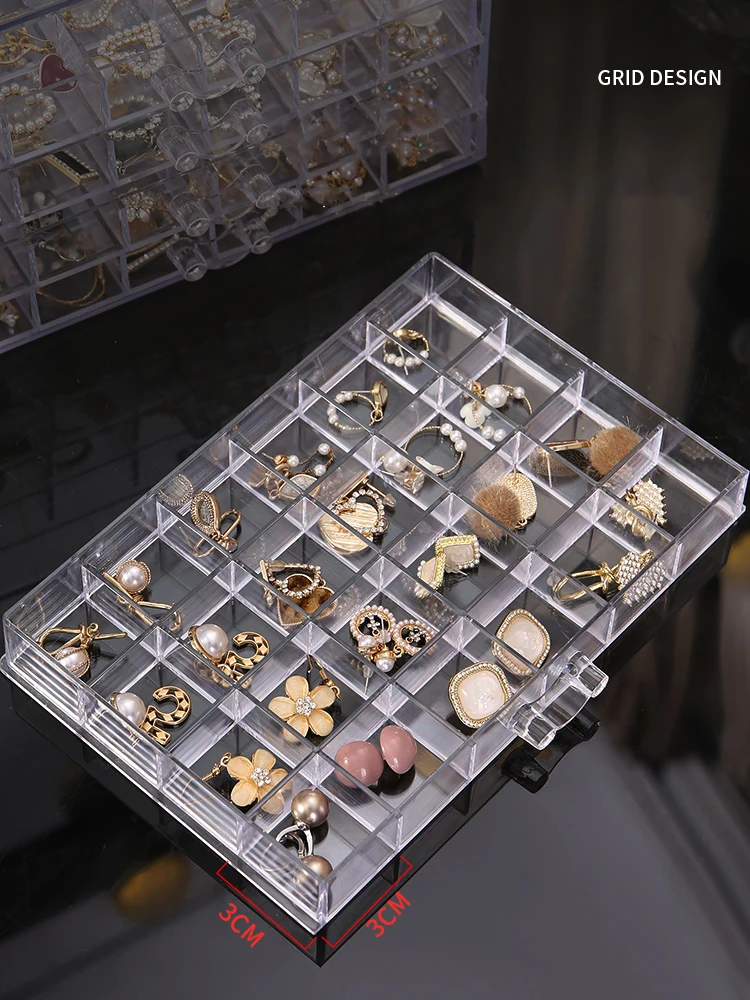 

Clear Plastic Jewelry Storage Box Large-capacity Household Earring Rings Box High-end Exquisite earring box Dust-proof Drawer De