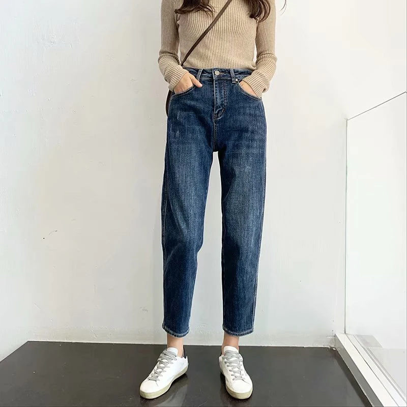 GOPLUS джинсы с высокой талией бархатные женские прямые брюки размера плюс черные