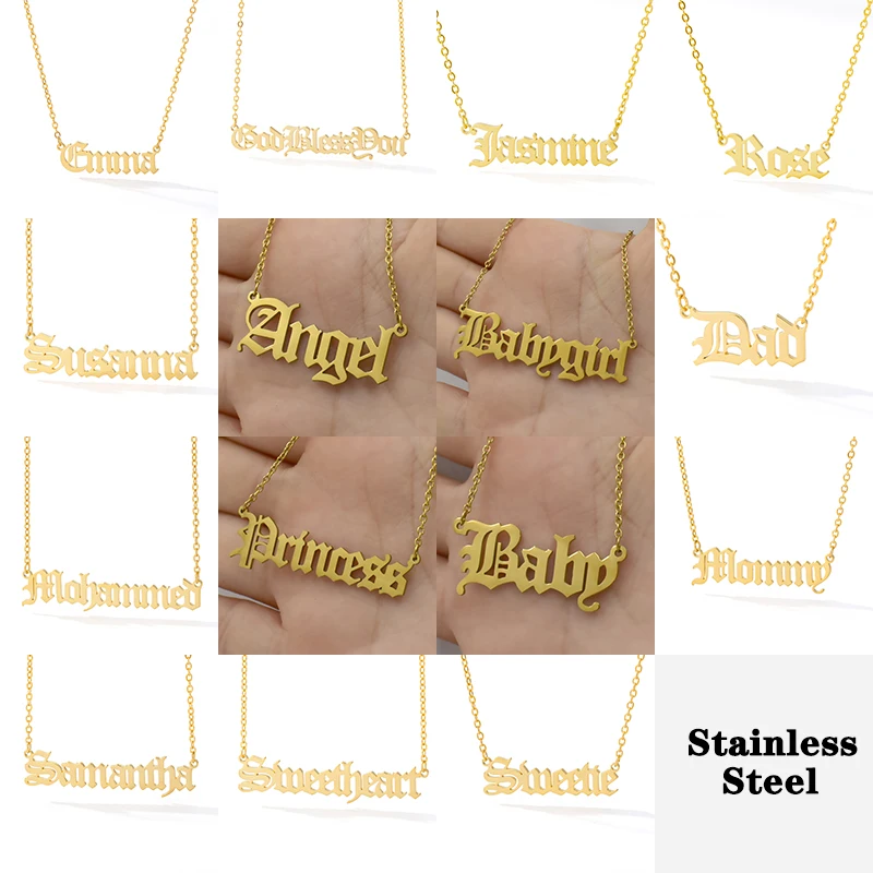 

Tiny Gold Initial Letter Necklace For Women Stainless Steel Angel Princess Baby Babygirl Name Necklace Alphabet Pendant Jewelry