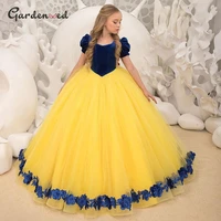 yellow flower girl dress puffy tulle first communion dress short sleeve girl birthday party dress princess dress