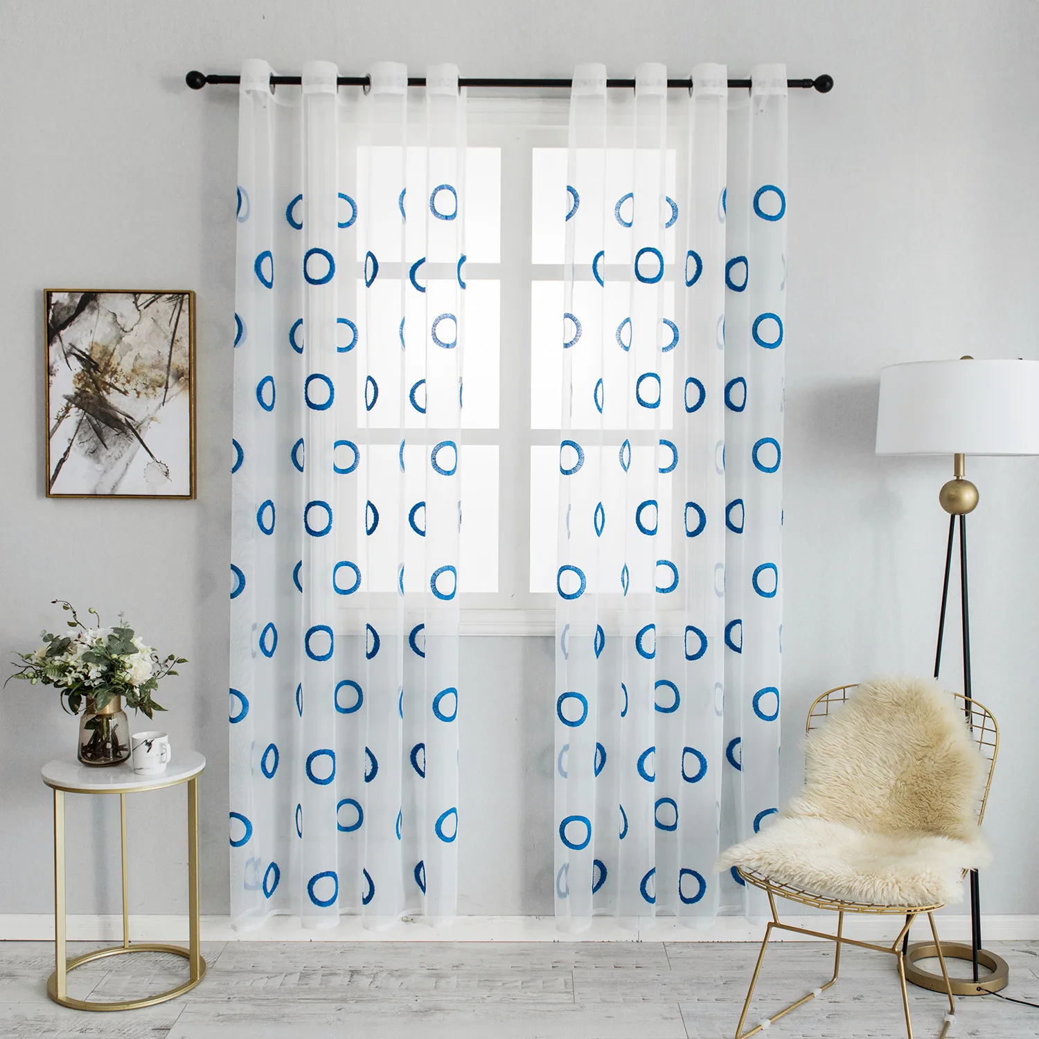 YokiSTG прозрачные шторы с вышивкой и бесконечными кругами для гостиной спальни