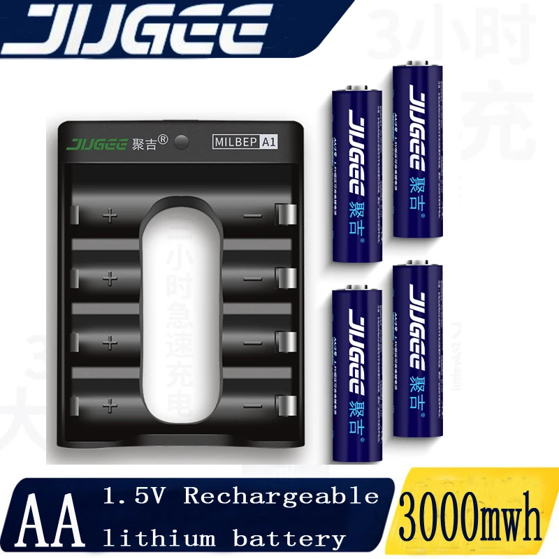 JUGEE 4 шт. 1 5 v AA 3000mWh USB Перезаряжаемый литийполимерный аккумулятор Li ion литий