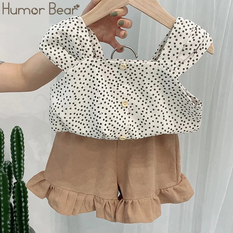 Humor Bear Korean Summer Girl Clothes Suit Set New Dot Printed Sling Vest Tops+Shorts 2pcs Baby Kids Children Clothing Outfits