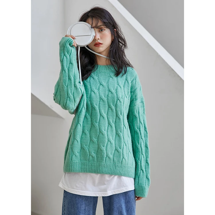 

Korean Fashion Women Sweater Vintage Twist Striped Pullover Autumn Winter Thicken Warm Loose Knitted Jumpers Femme Tops Solid