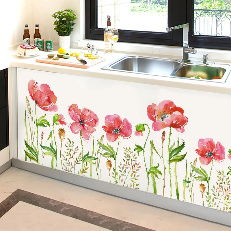 

Green Leaves Flowers Baseboard Wall Stickers Bedroom Living Room Decoration Sofa Background Home Decor Decals Stickers Wallpaper
