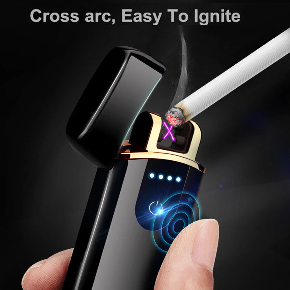 Smart Touch сенсор USB перезаряжаемая двойная дуга беспламенная плазменная электрическая зажигалка датчик отпечатков пальцев Светодиодный дисплей питания