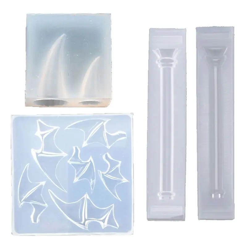

New 3Pcs Magic Wand Evil Wings Devil Horns Hair Clips Silicone Resin Mold Witch Wand Theme Epoxy Resin Casting Molds Kit