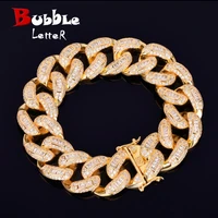 22mm baguette zircon miami cuban link bracelet iced out men hip hop street rock jewelry gold color chain 7 8