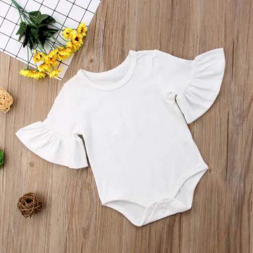 

0-24M Newborn Baby Girl Flare Sleeve Solid Black White Grey Casual Romper Jumpsuit Outfits Baby Clothes Summer kids Suit