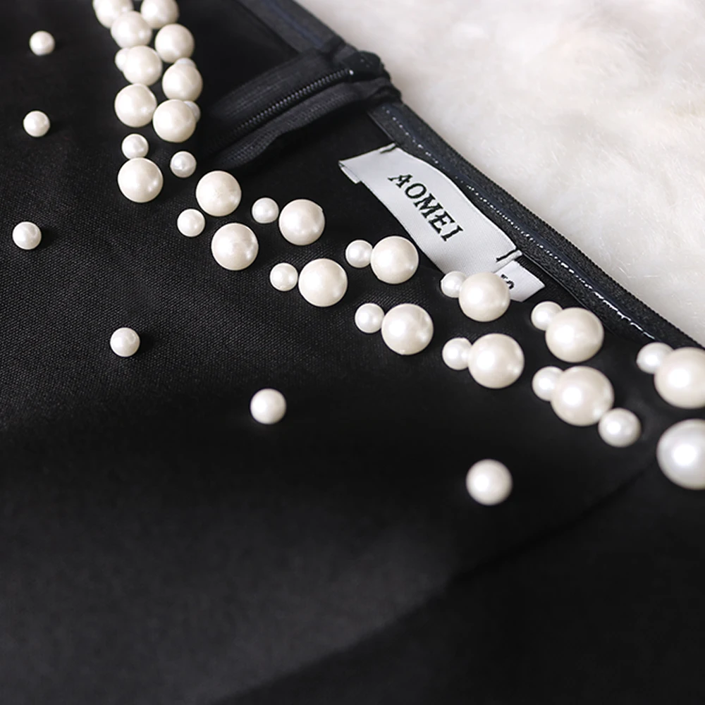 

Women Sexy Black Dress Off Shoulder with Polka Dot Mesh Sleeves Patchwork Beading Party Bodycon Slim Fashion for Event Occation