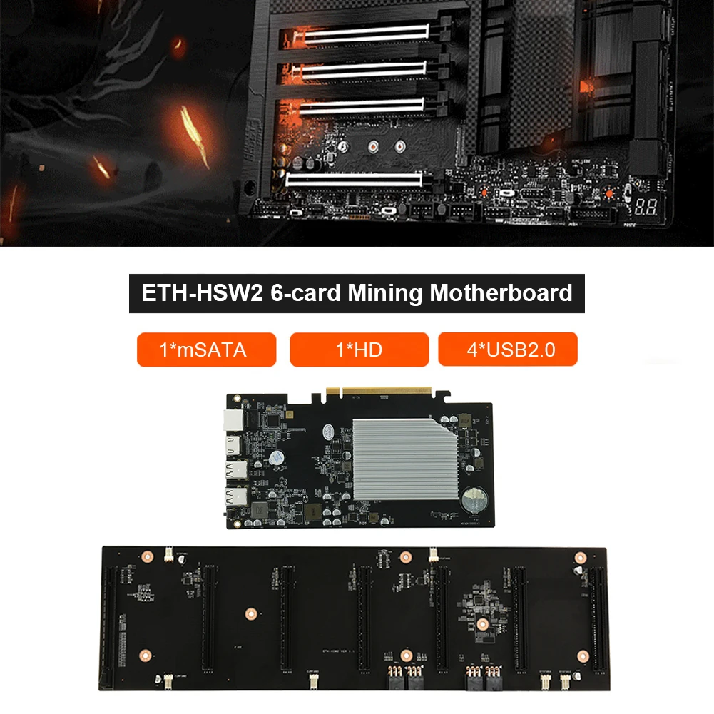 Набор материнской платы для майнинга ETH-HSW2 6 GPU (расстояние 70 мм) с 64 Гб mSATA SSD