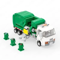 city rubbish truck high tech green white car garbage truck city cleaner children diy toy building blocks birthday gift model set