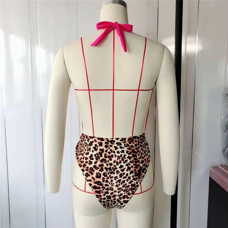 Bikini One Piece 2020 mujer New Sexy Leopard Swimsuit Women Deep V Brazilian Swimwear Bandage Bathing Suits Bathers | Спорт и
