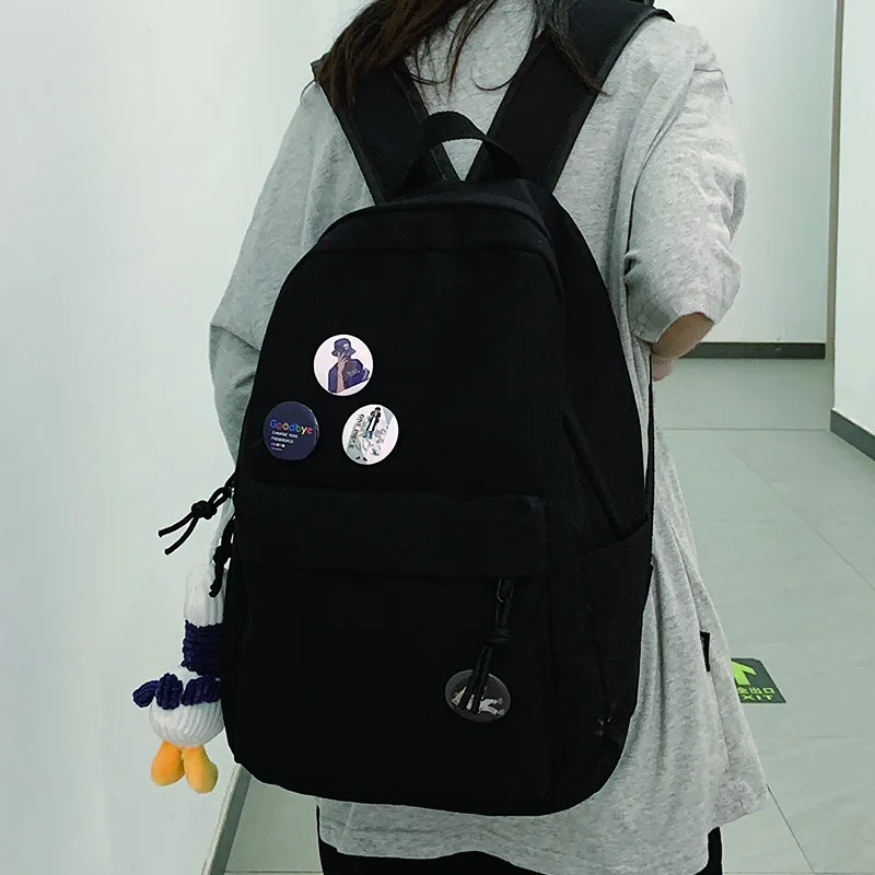 

Simple Women School Backpack Female Large Capacity Bookbag Black Student Nylon School Bag New Ladies Anti Theft Travel Rucksack