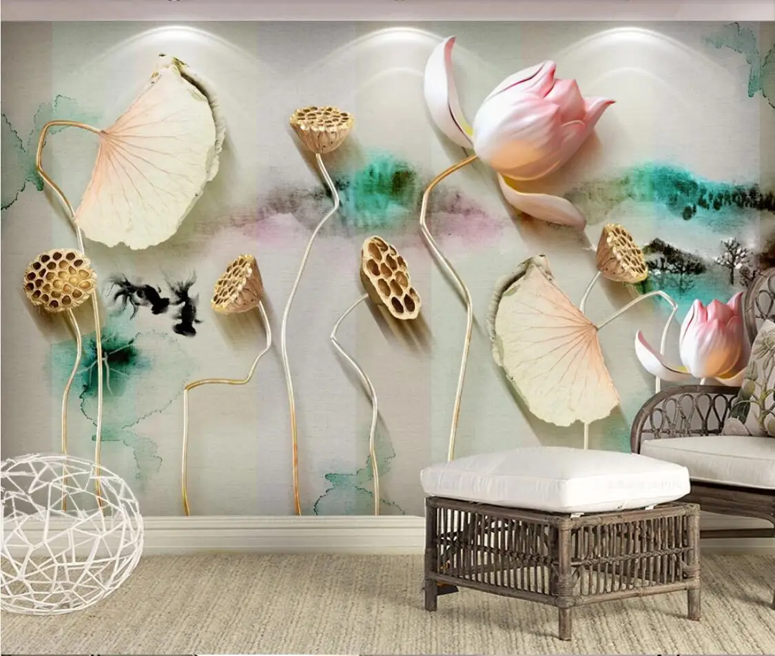 Рельефная Настенная роспись с цветами лилии для гостиной стерео обои
